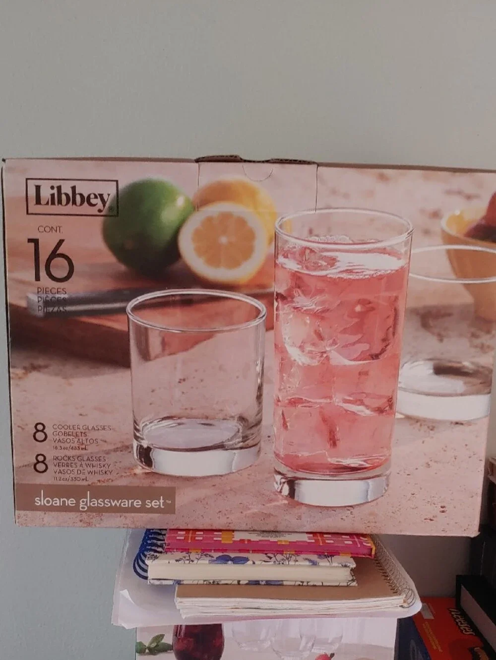 Libbey Sloane Glassware Set 8 Cooler Glasses 16.3 Oz& 8 Rocks 11.2 Oz